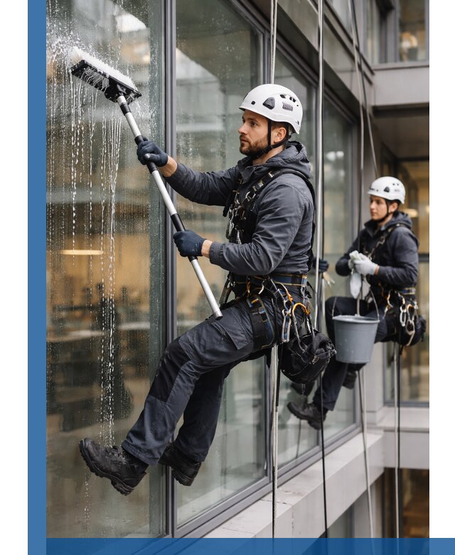Профессиональная мойка витражей промышленными альпинистами в Северодвинске
