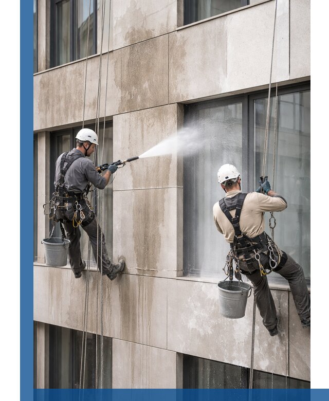 Послестроительная мойка фасада промышленным альпинизмом в Северодвинске