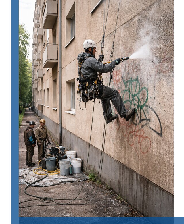 Удаление граффити с фасада в Северодвинске без следов и повреждений