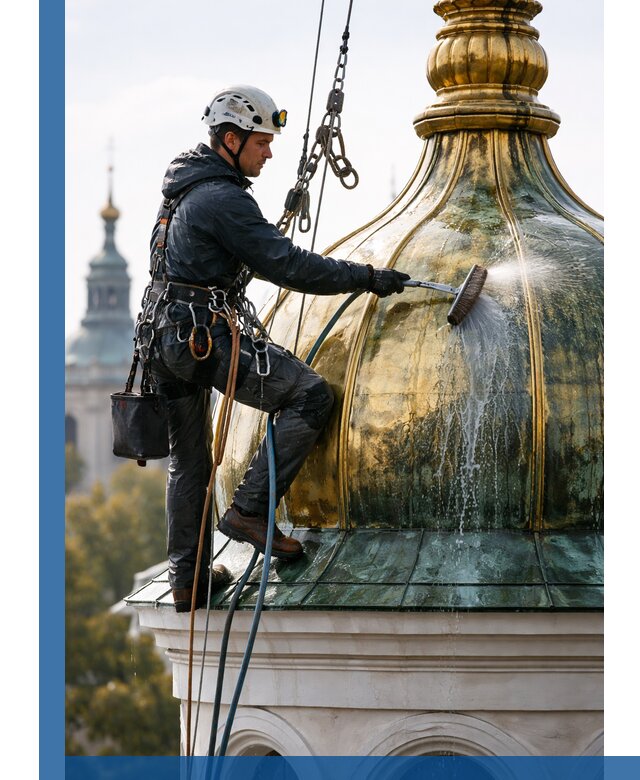 Профессиональная мойка куполов и шпилей высотными альпинистами в Северодвинске