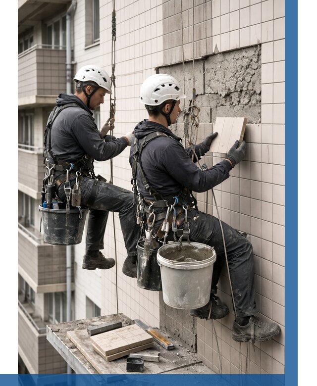 Ремонт облицовки фасада плиткой в Северодвинске от 1822 р. | ВЫСОТНИК-Свр