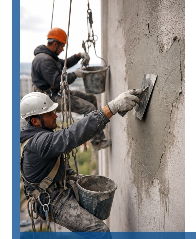 Штукатурка фасада на высоте в Северодвинске профессиональные работы