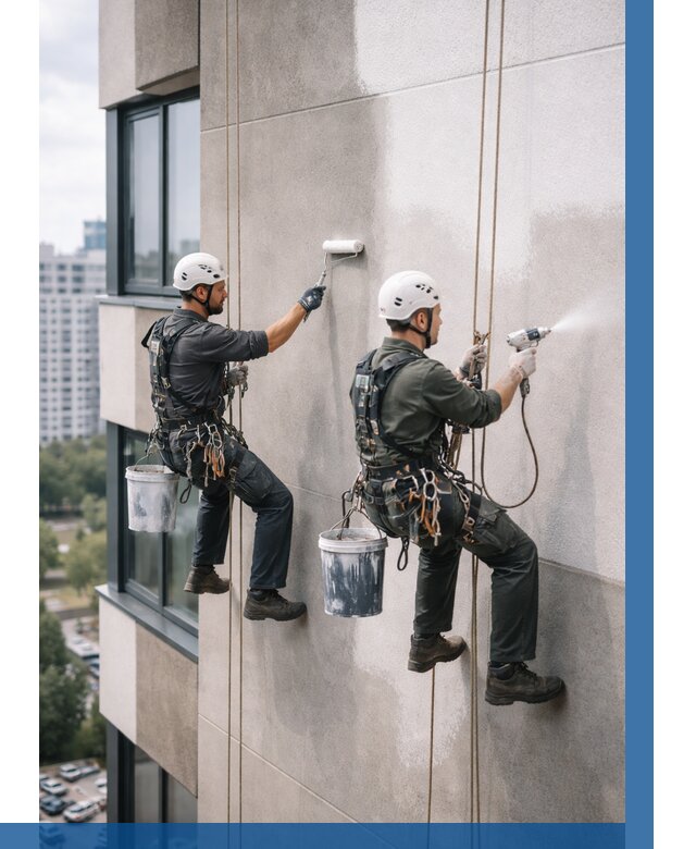 Покраска фасада альпинистами в Северодвинске от 304 р. | ВЫСОТНИК-Свр