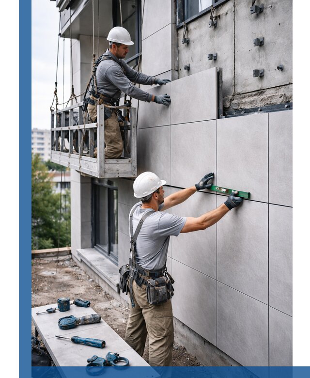 Монтаж керамогранита на фасад в Северодвинске под ключ с гарантией качества