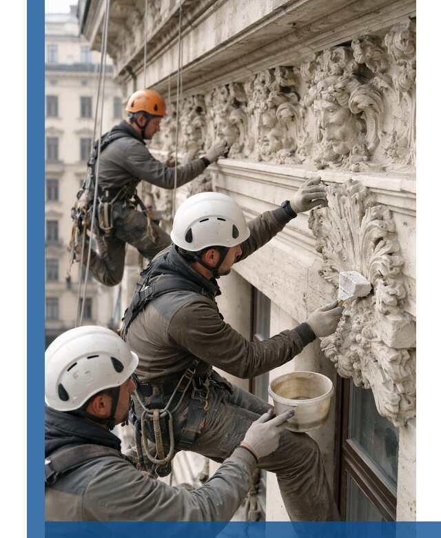 Реставрация фасадной лепнины с высотными работами в Северодвинске