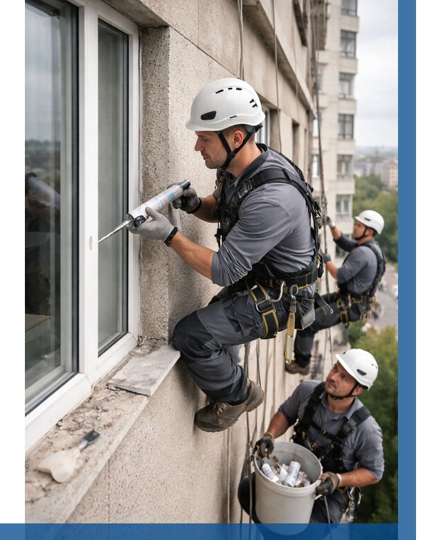 Герметизация оконных швов снаружи в Северодвинске от 1518 р. | ВЫСОТНИК-Свр