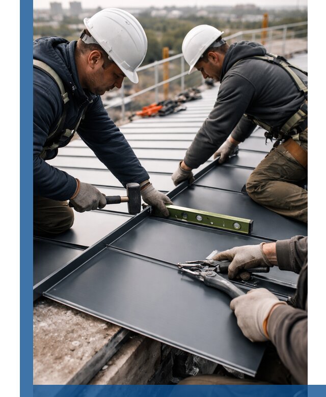 Монтаж фальцевой кровли в Северодвинске для промышленных зданий