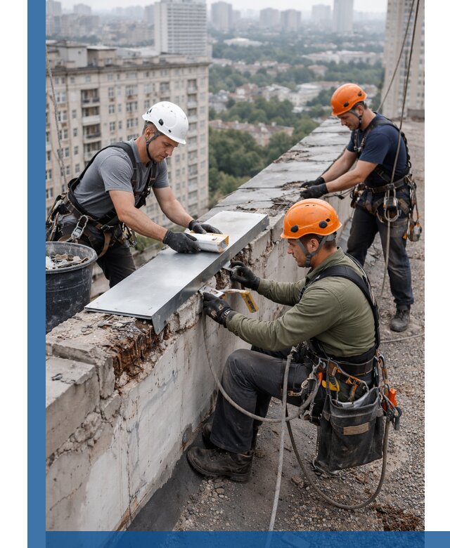 Ремонт парапета на кровле в Северодвинске, высотные работы с гарантией