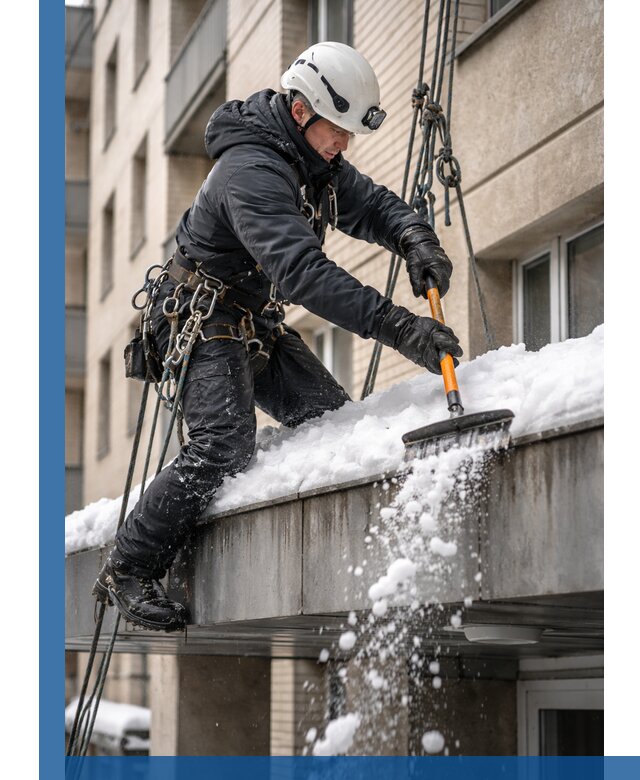 Очистка козырьков от снега в Северодвинске круглогодично безопасно