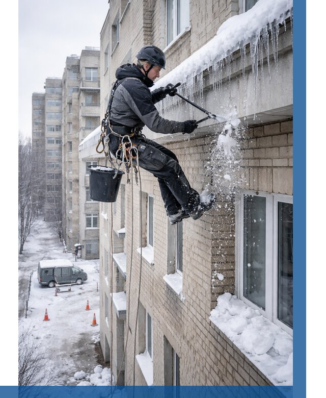 Удаление наледи с карнизов в Северодвинске от 354 р. | ВЫСОТНИК-Свр