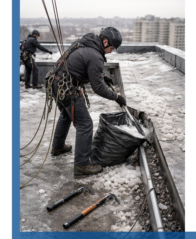 Аварийная очистка кровли в Северодвинске от промальпинистов