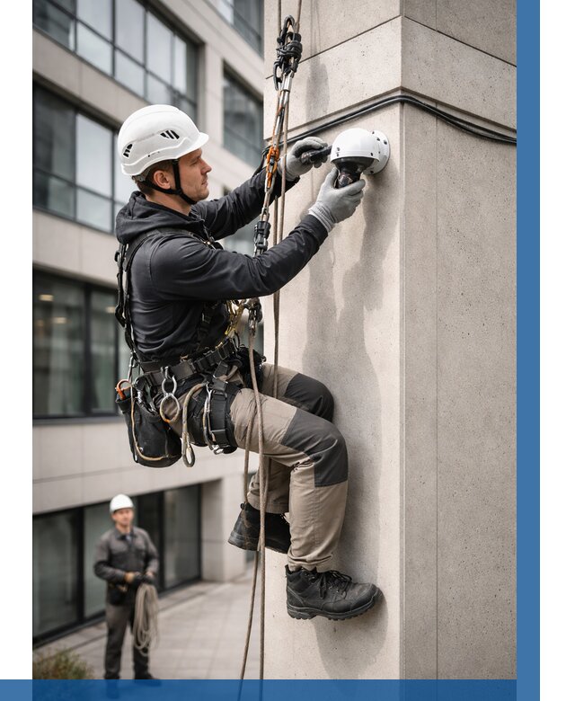 Монтаж камер видеонаблюдения на фасаде в Северодвинске от 8603 р.-ВЫСОТНИК-Свр