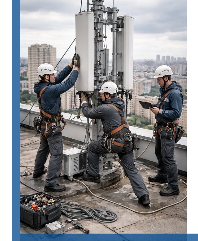 Монтаж антенн связи на крыше в Северодвинске с вводом в эксплуатацию