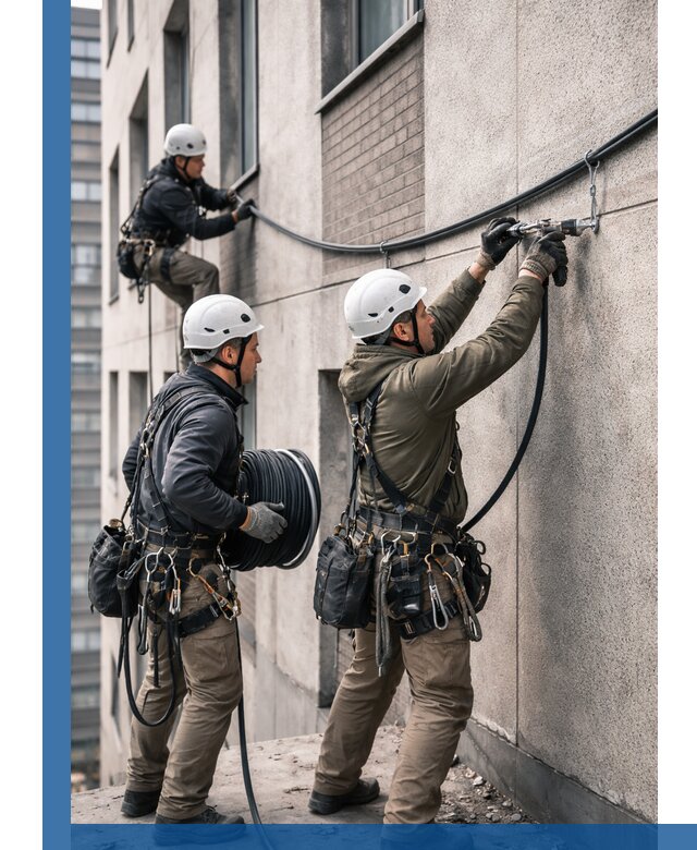 Прокладка кабеля по фасаду в Северодвинске, профессиональный монтаж