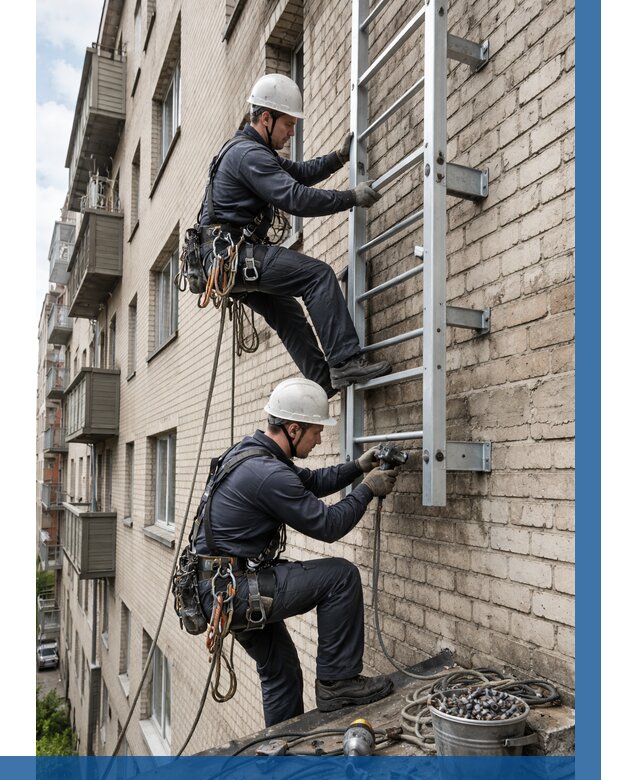 Монтаж пожарной лестницы в Северодвинске от 25303 р заказать у ВЫСОТНИК-Свр