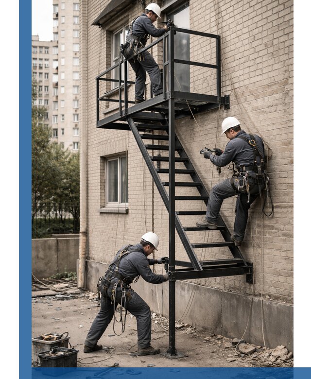 Монтаж пожарной лестницы в Северодвинске, установка и крепление