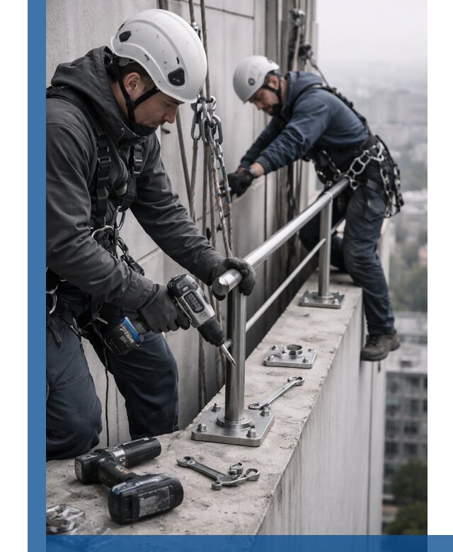 Монтаж перил на высоте в Северодвинске для жилых и промобъектов