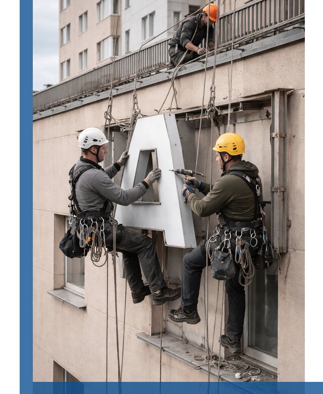 Ремонт и восстановление наружных вывесок на высоте в Северодвинске