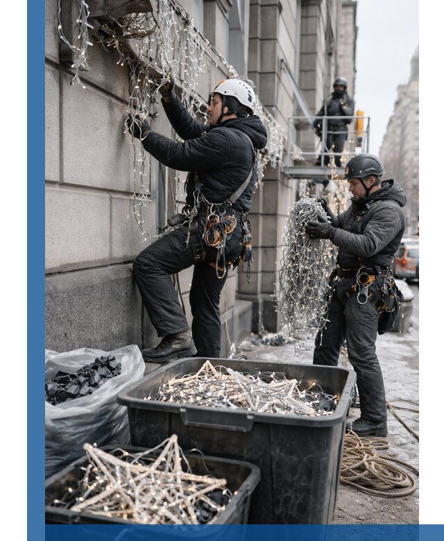 Демонтаж новогоднего оформления и гирлянд в Северодвинске