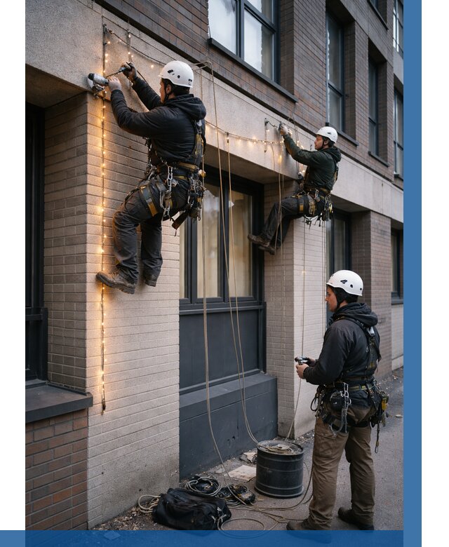 Монтаж гирлянд на фасаде в Северодвинске от 3542 р. | ВЫСОТНИК-Свр