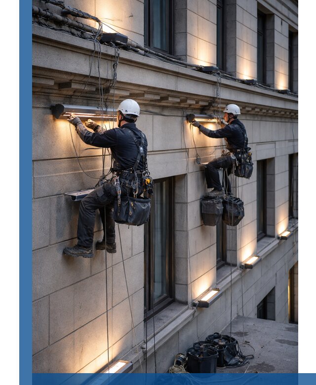 Монтаж архитектурной подсветки фасадов зданий в Северодвинске