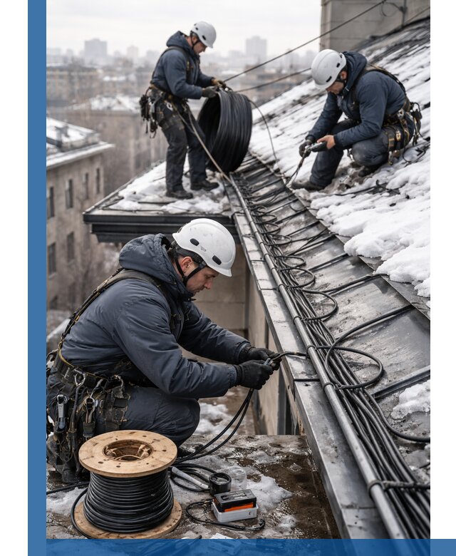 Монтаж греющего кабеля на кровле в Северодвинске под ключ