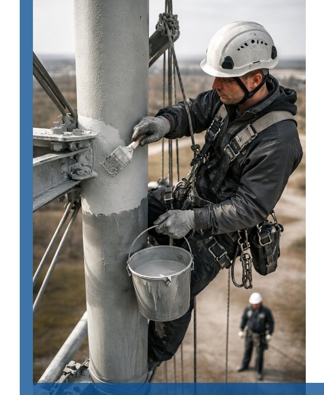 Покраска мачт связи в Северодвинске промышленными альпинистами