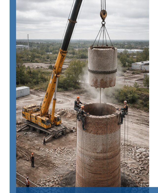 Демонтаж дымовой трубы в Северодвинске с гарантиями безопасности