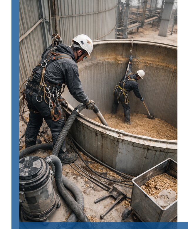 Профессиональная чистка зерновых бункеров в Северодвинске с выездом