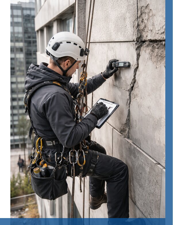 Обследование фасада альпинистами в Северодвинске от 121 р. | ВЫСОТНИК-Свр